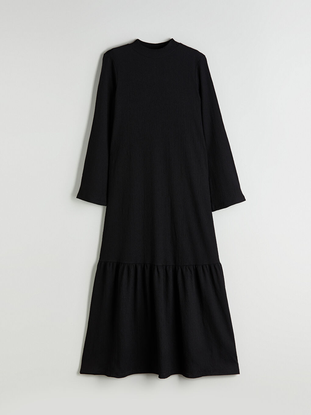 Siyah Dik Yaka Dokulu Katkat Elbise-7