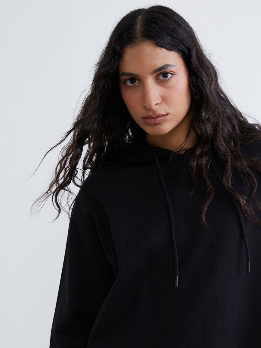 Siyah Kapüşonlu Sweat Elbise-1