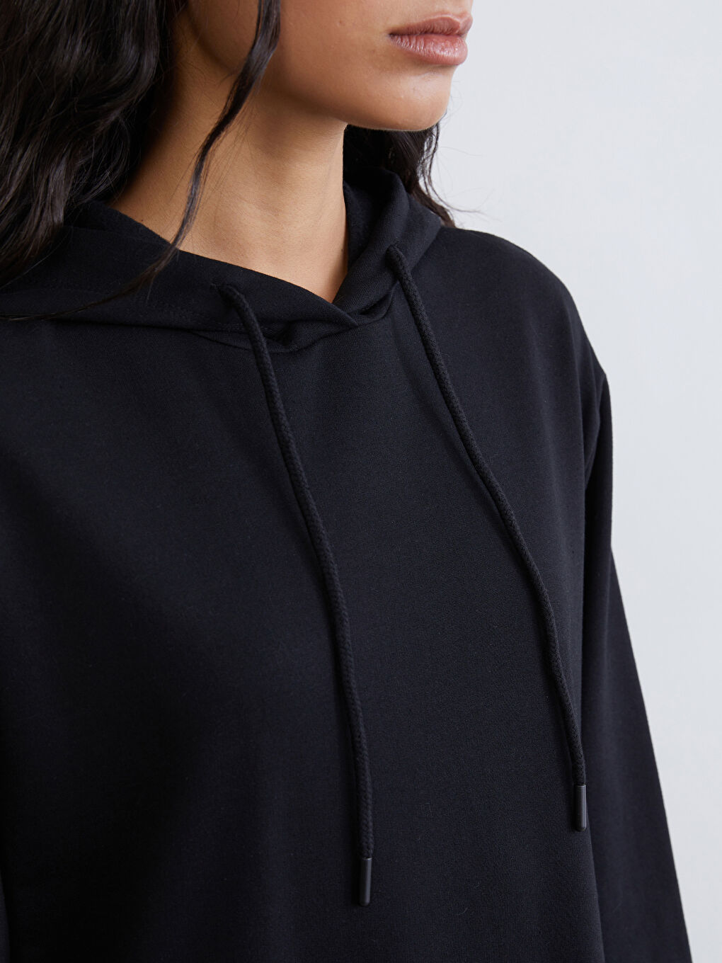 Siyah Kapüşonlu Sweat Elbise-2