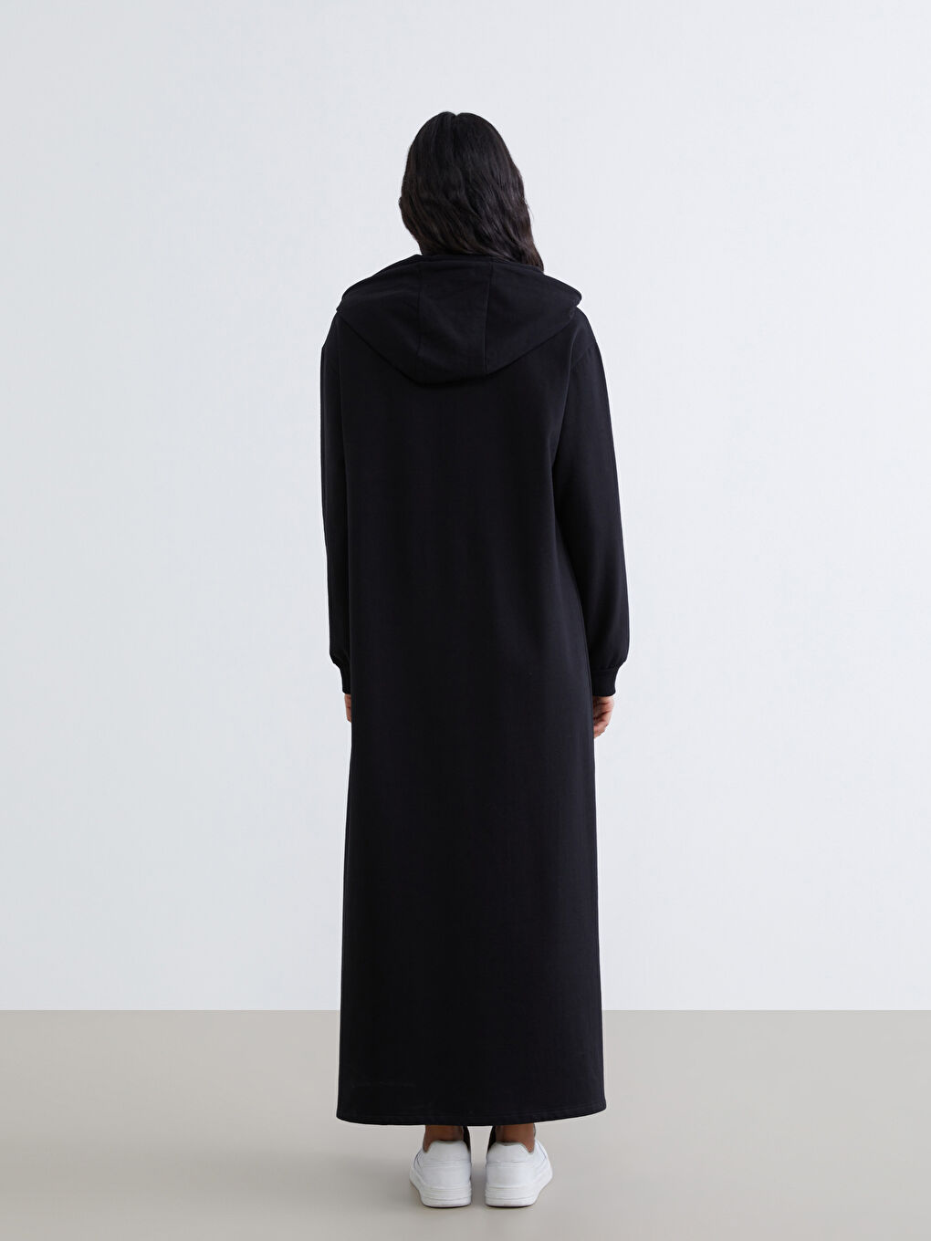 Siyah Kapüşonlu Sweat Elbise-3