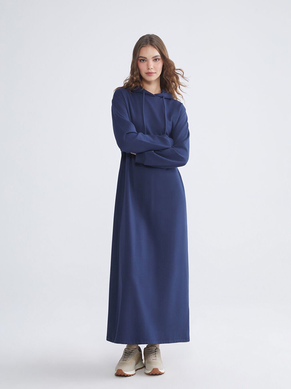 Lacivert Kapüşonlu Sweat Elbise