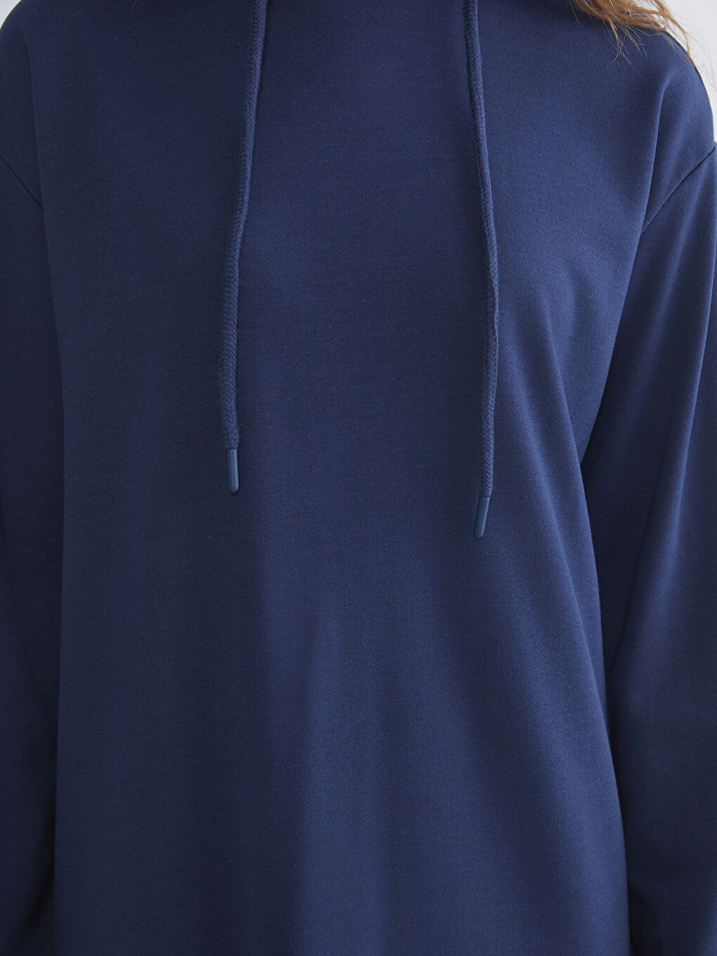 Lacivert Kapüşonlu Sweat Elbise-2