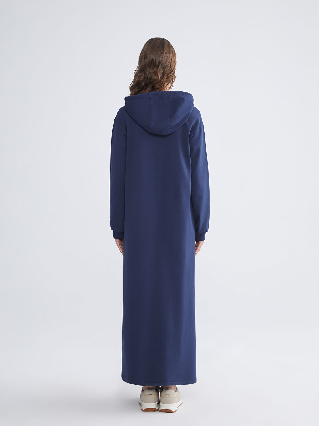 Lacivert Kapüşonlu Sweat Elbise-3
