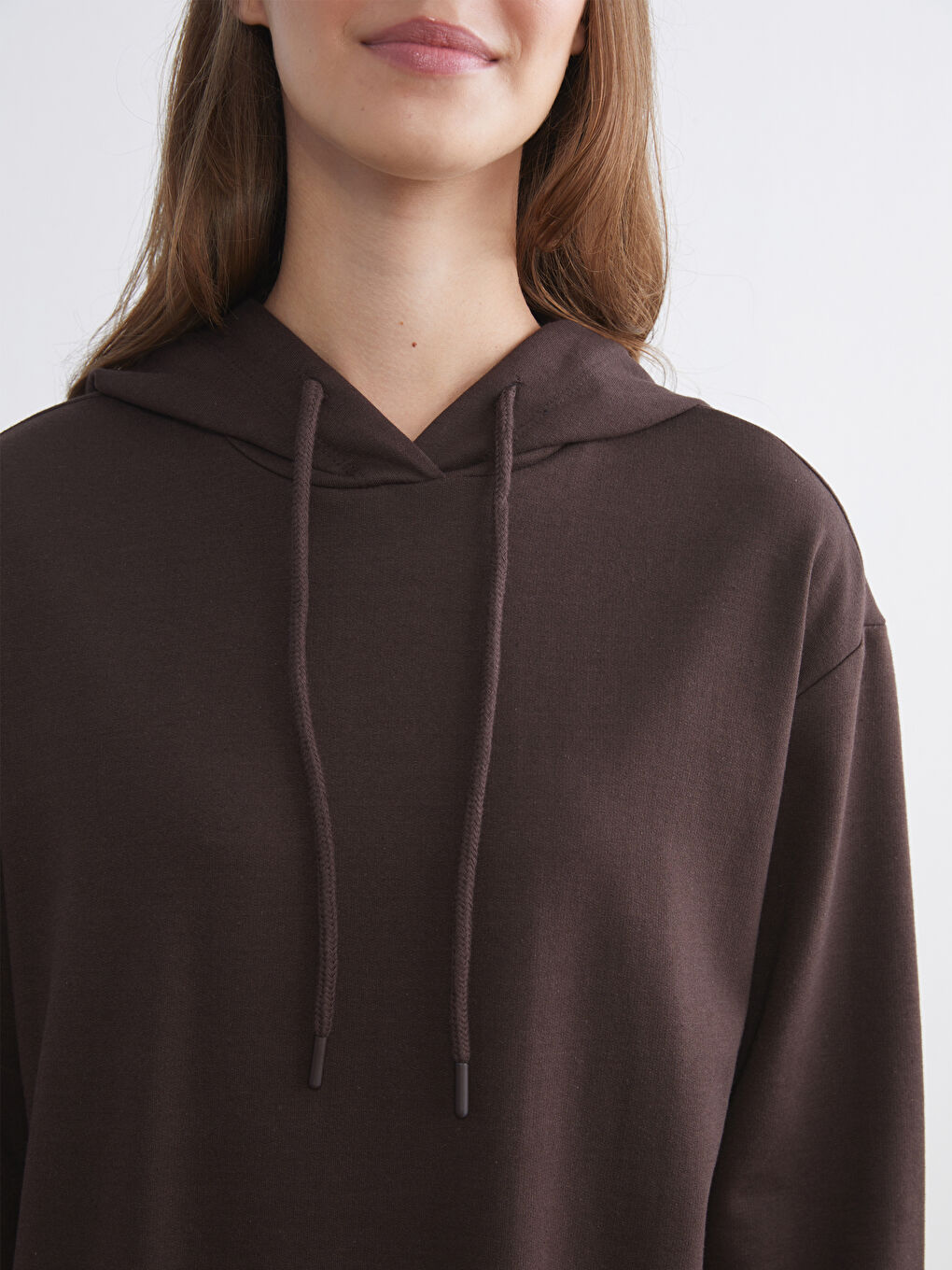 Kahverengi Kapüşonlu Sweat Elbise-2