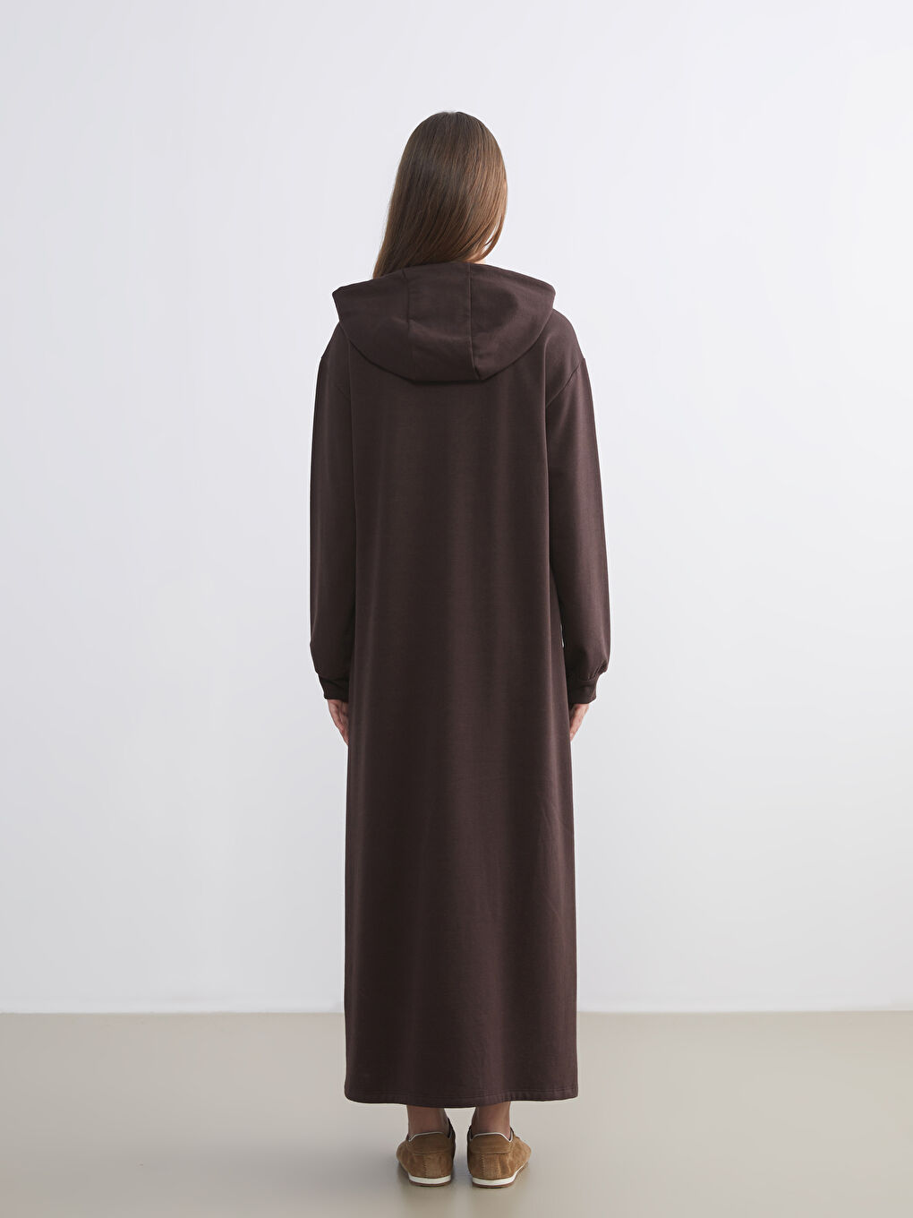 Kahverengi Kapüşonlu Sweat Elbise-3