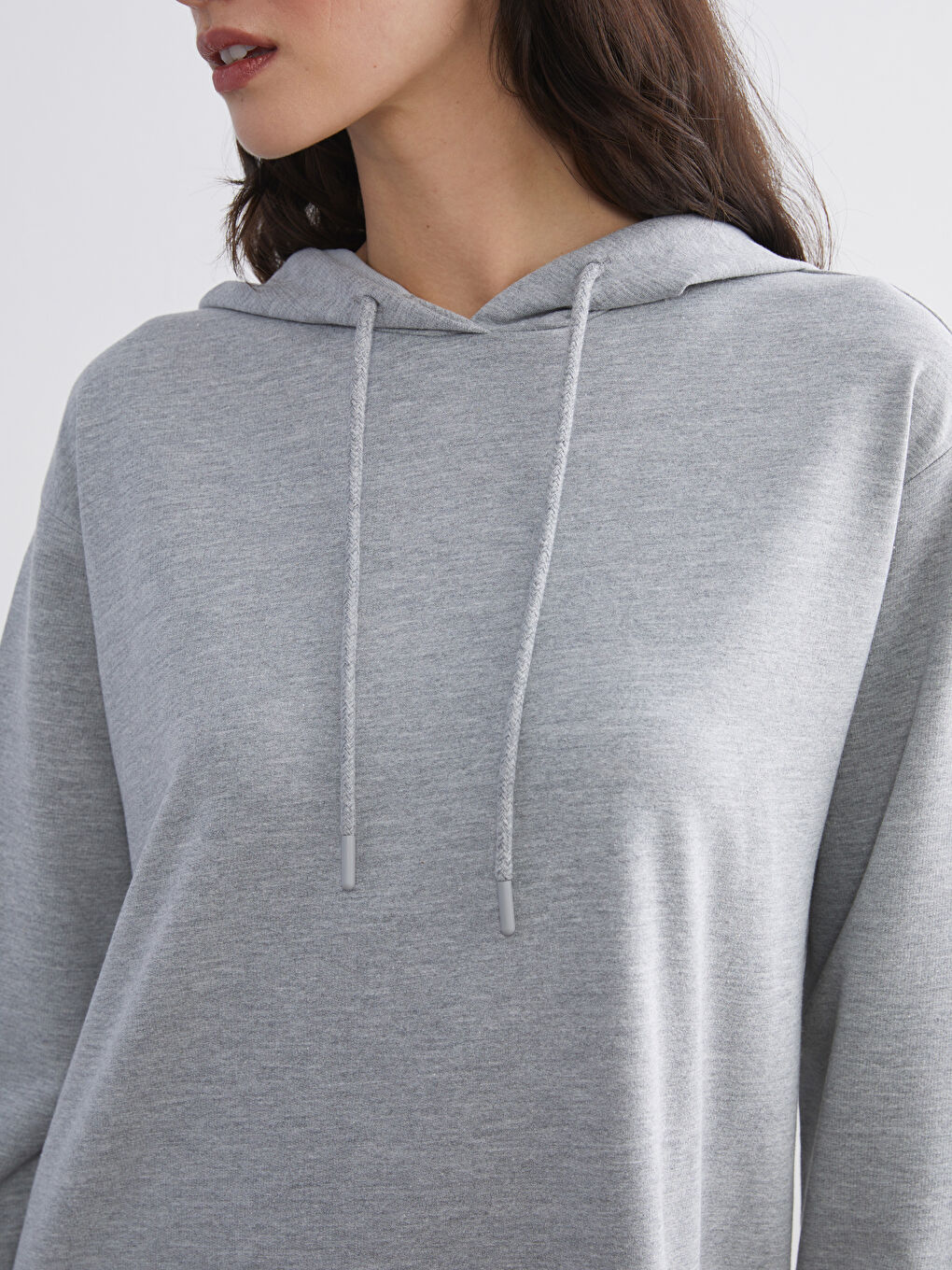 Gri Kapüşonlu Sweatshirt Elbise-3