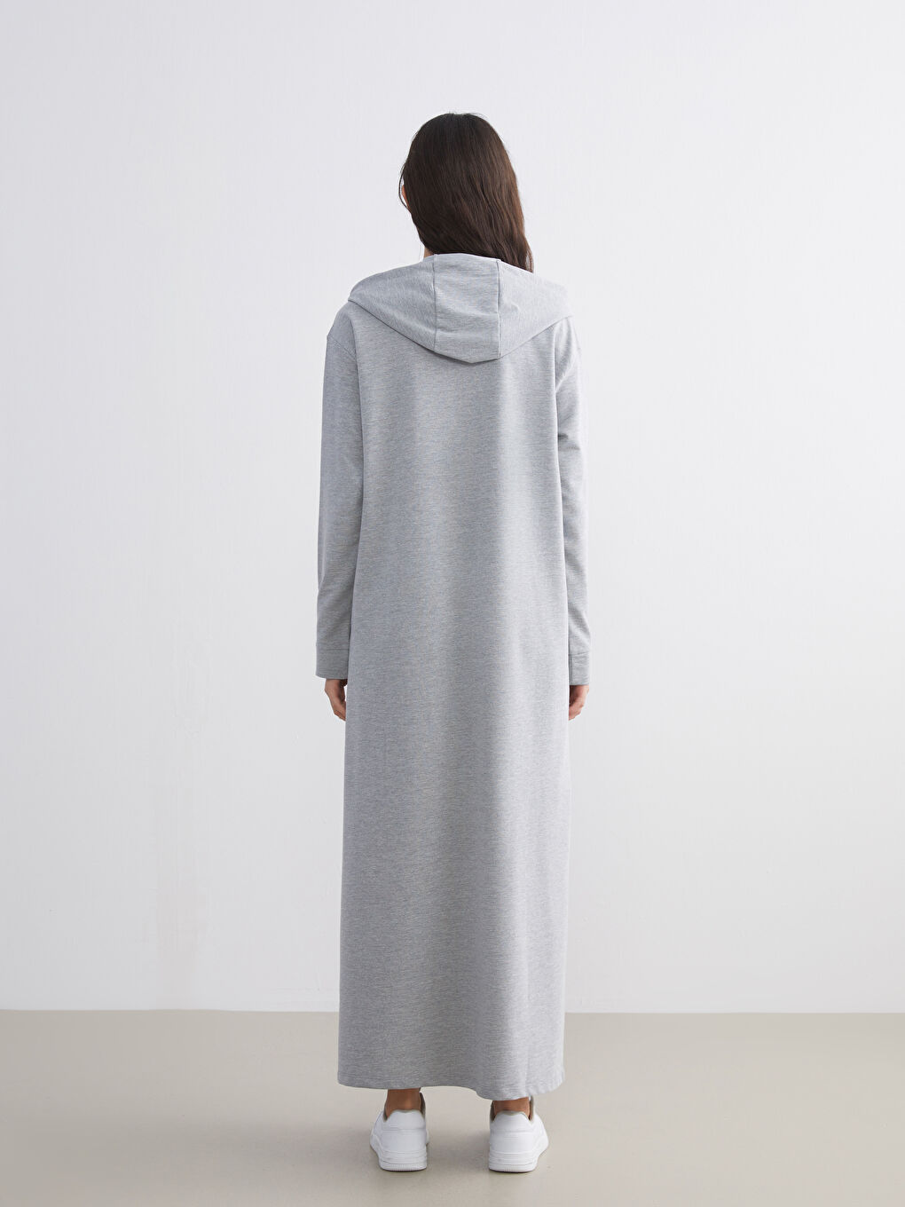 Gri Kapüşonlu Sweatshirt Elbise-4