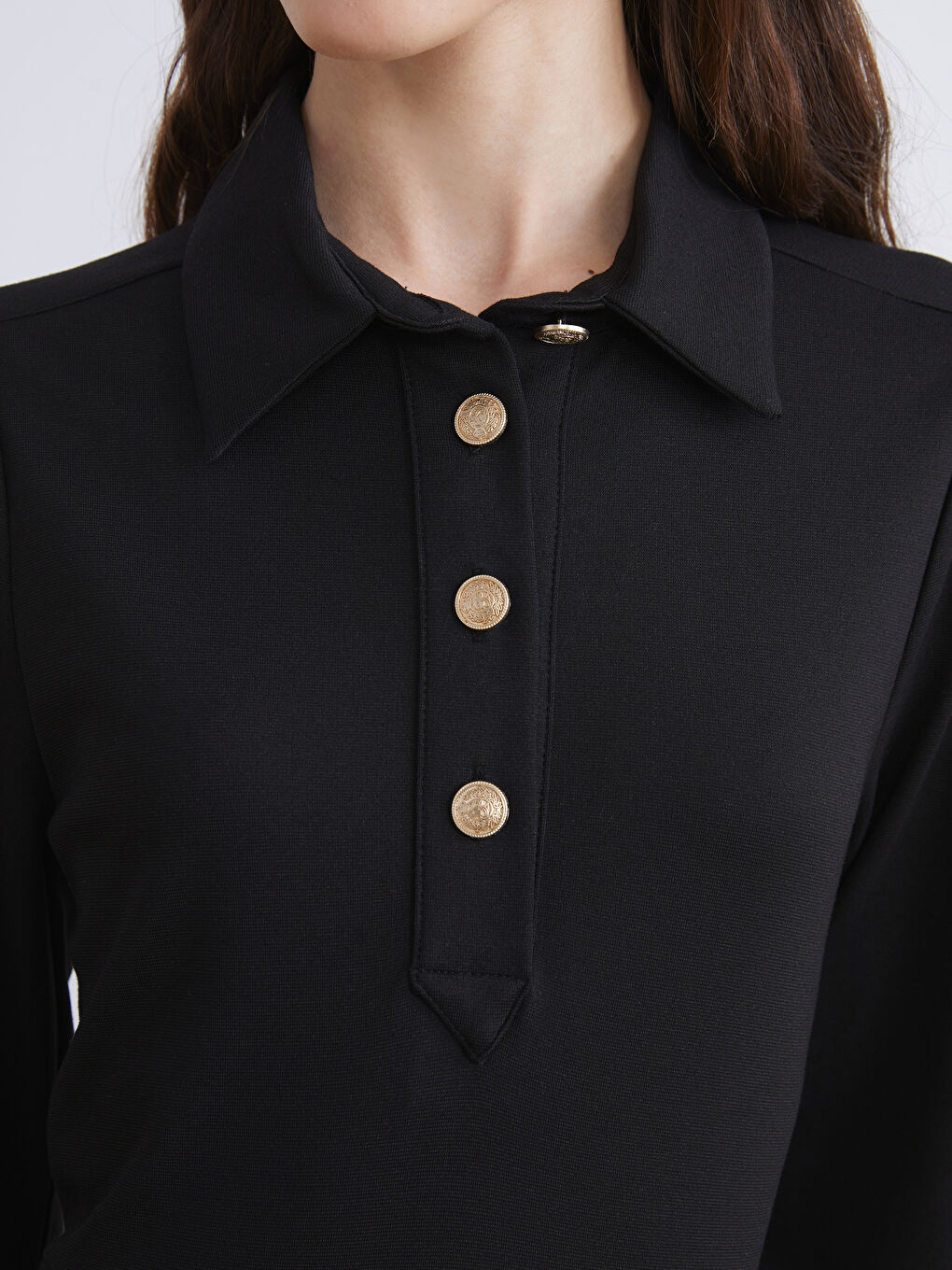 Siyah Gömlek Yaka Belden Oturtmalı Elbise-2