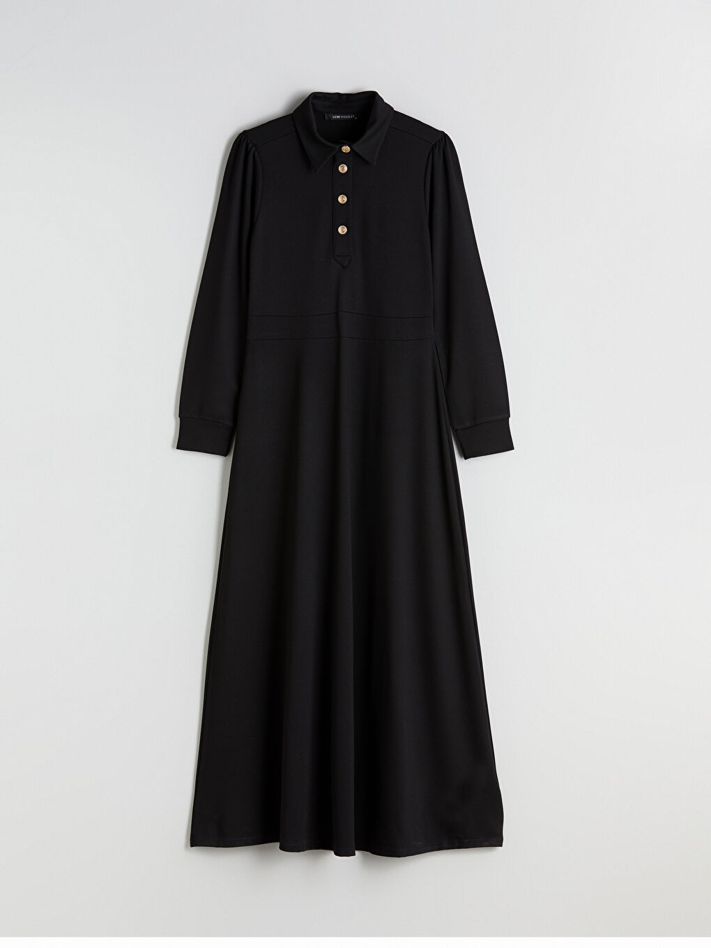 Siyah Gömlek Yaka Belden Oturtmalı Elbise-4