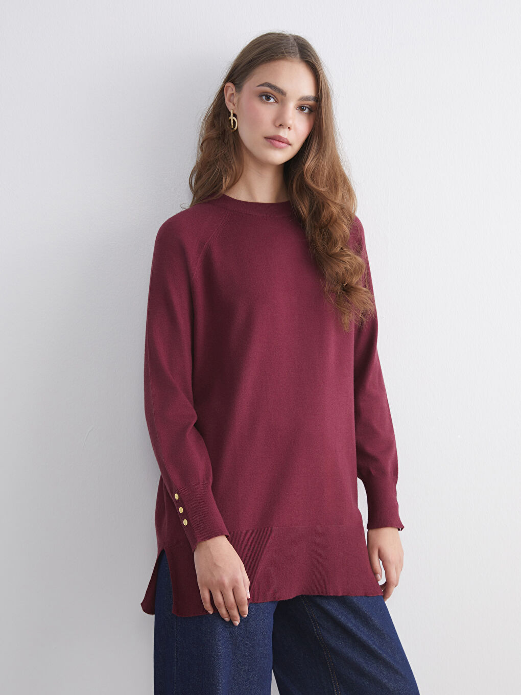 Crew Neck Women's Knitwear Tunic