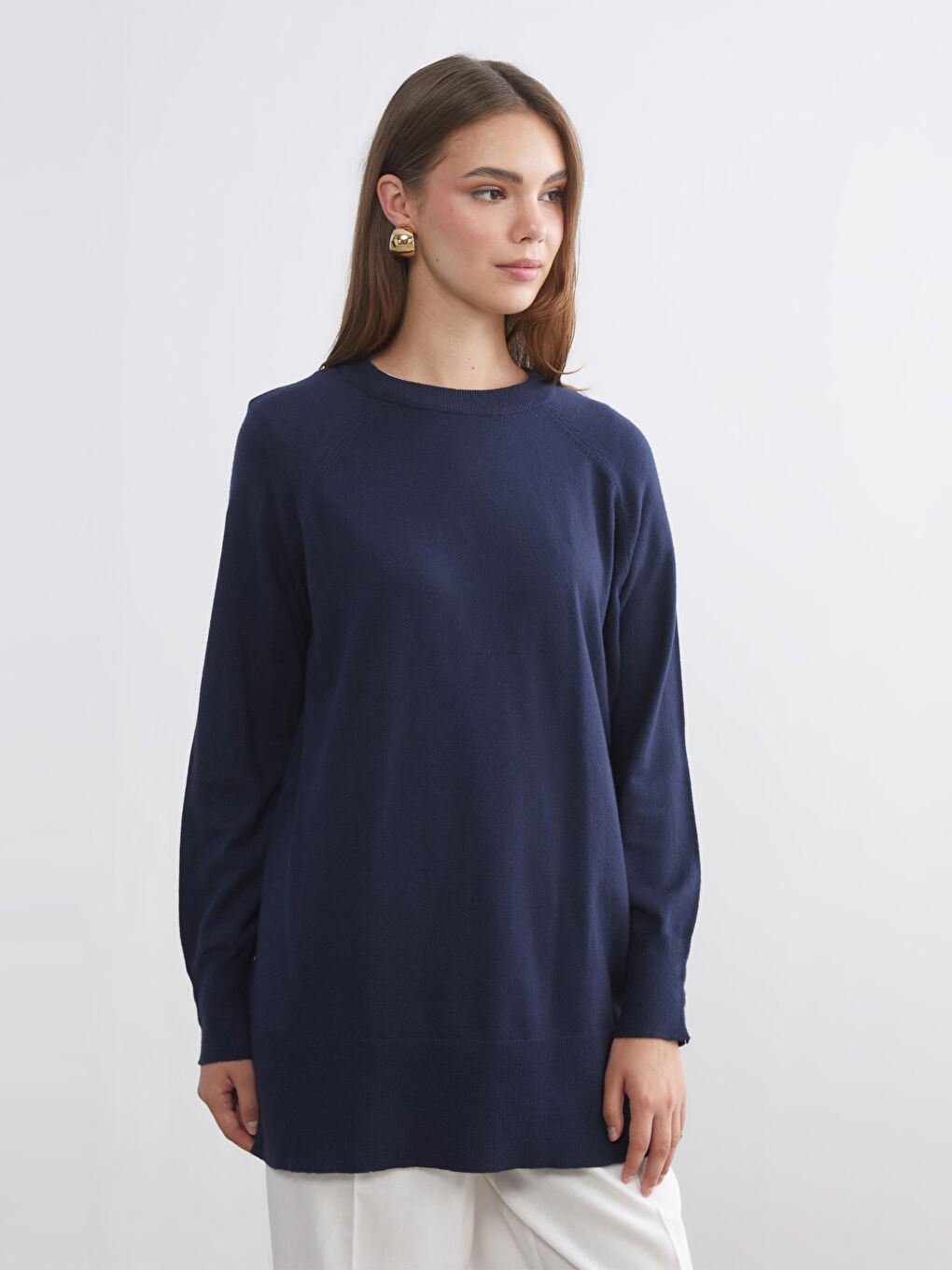 Crew Neck Women's Knitwear Tunic