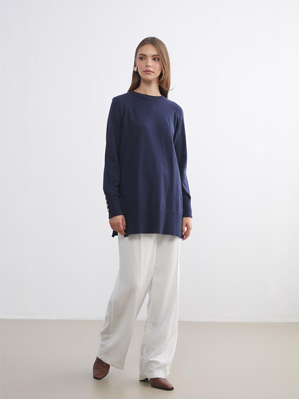 Crew Neck Women's Knitwear Tunic-1