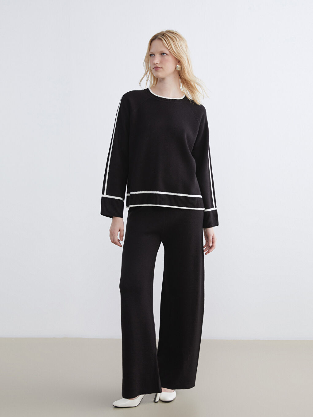 Elasticated Waist Wide Leg Women's Knitwear Trousers