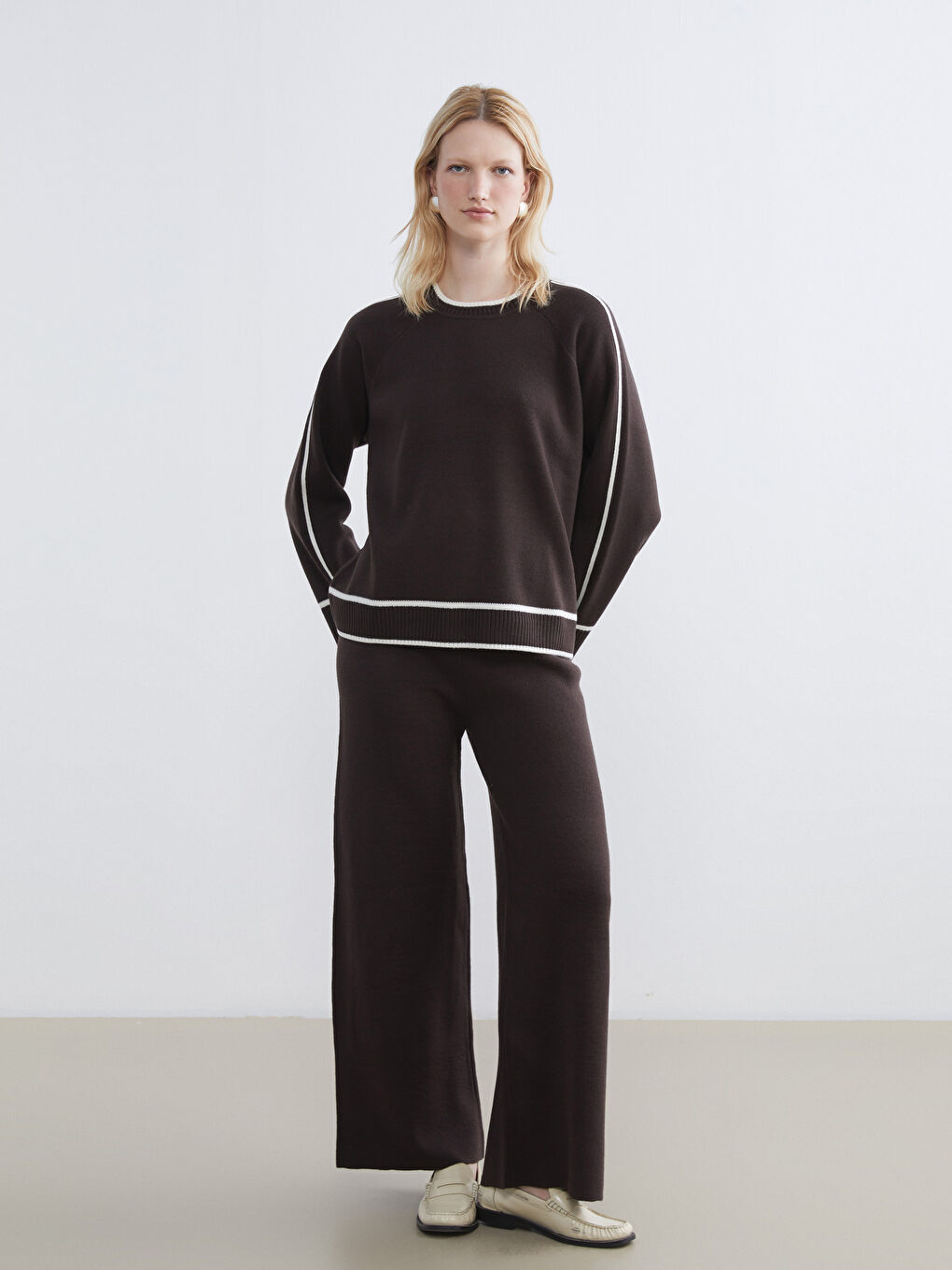 Elasticated Waist Wide Leg Women's Knitwear Trousers