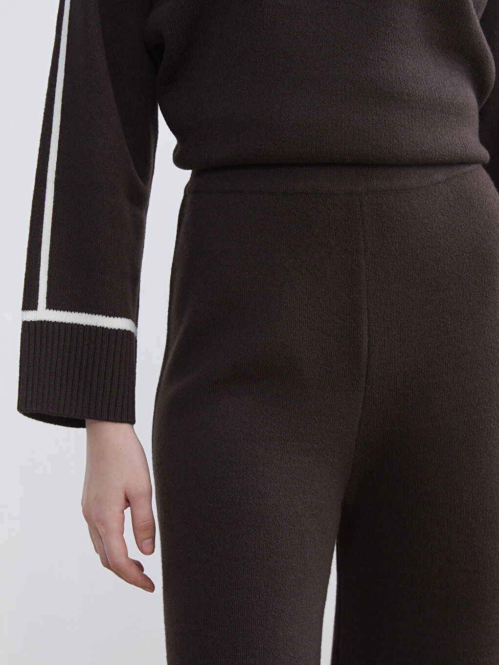 Elasticated Waist Wide Leg Women's Knitwear Trousers-2