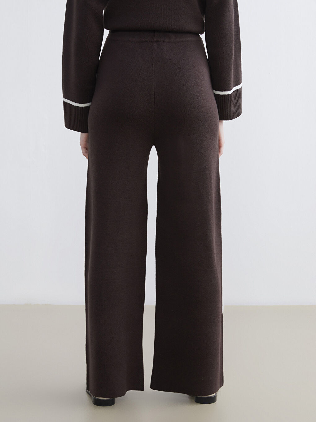 Elasticated Waist Wide Leg Women's Knitwear Trousers-3