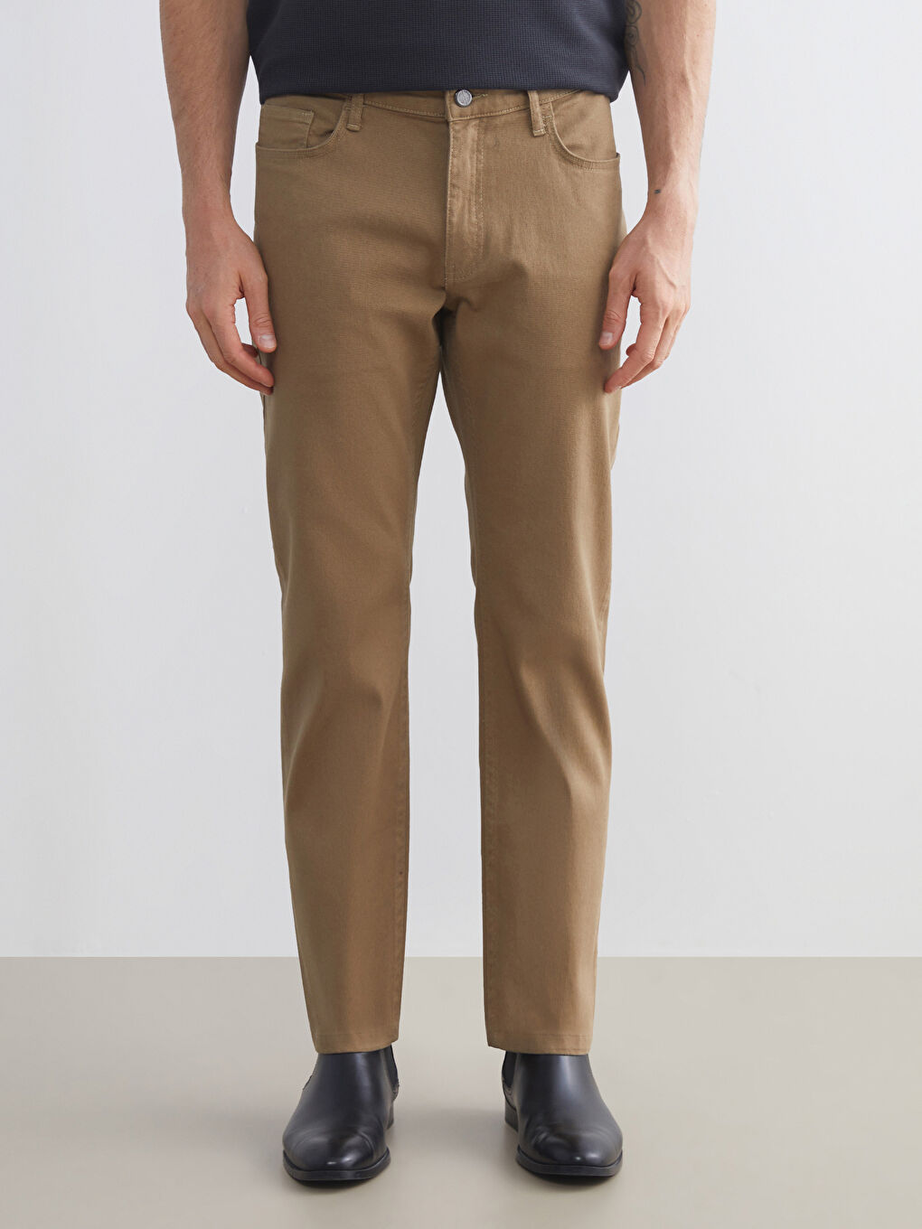 Haki Standart Kalıp Gabardin Erkek Chino Pantolon-1