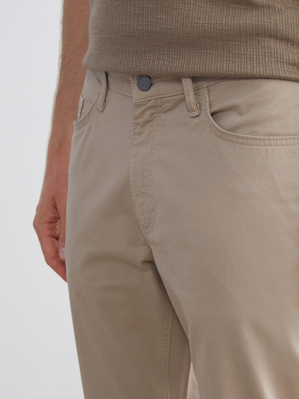 Ekru Standart Kalıp Gabardin Erkek Chino Pantolon-2