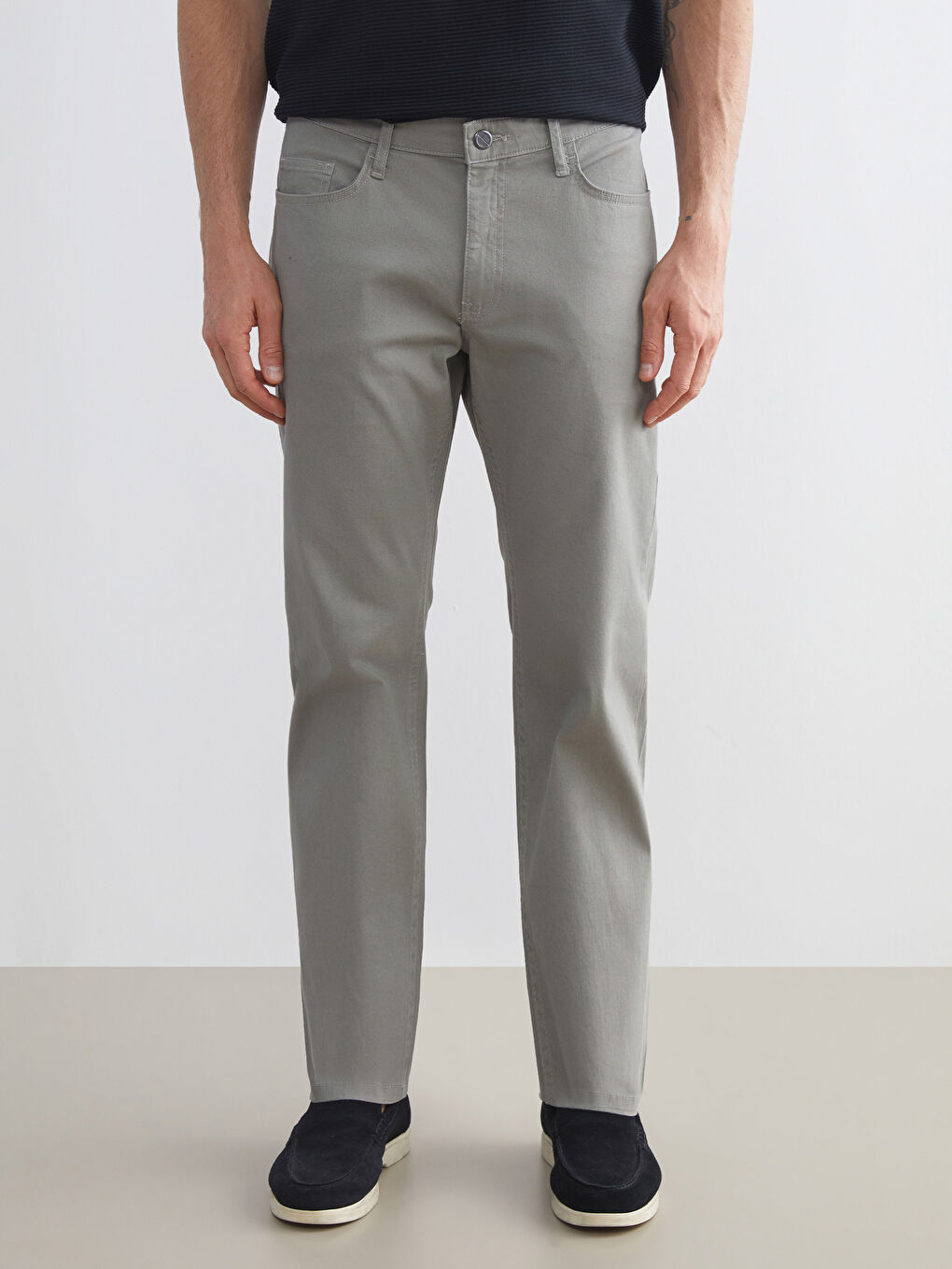 Yeşil Standart Kalıp Gabardin Erkek Chino Pantolon-1
