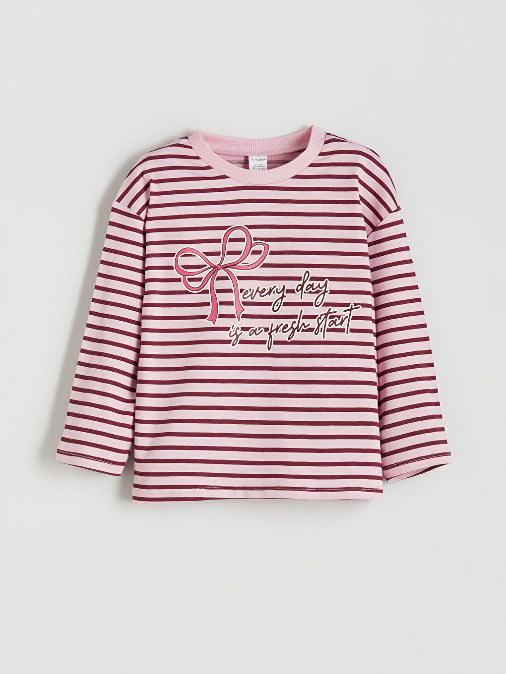 Bordo Bisiklet Yaka Çizgili Uzun Kollu Kız Çocuk Tişört