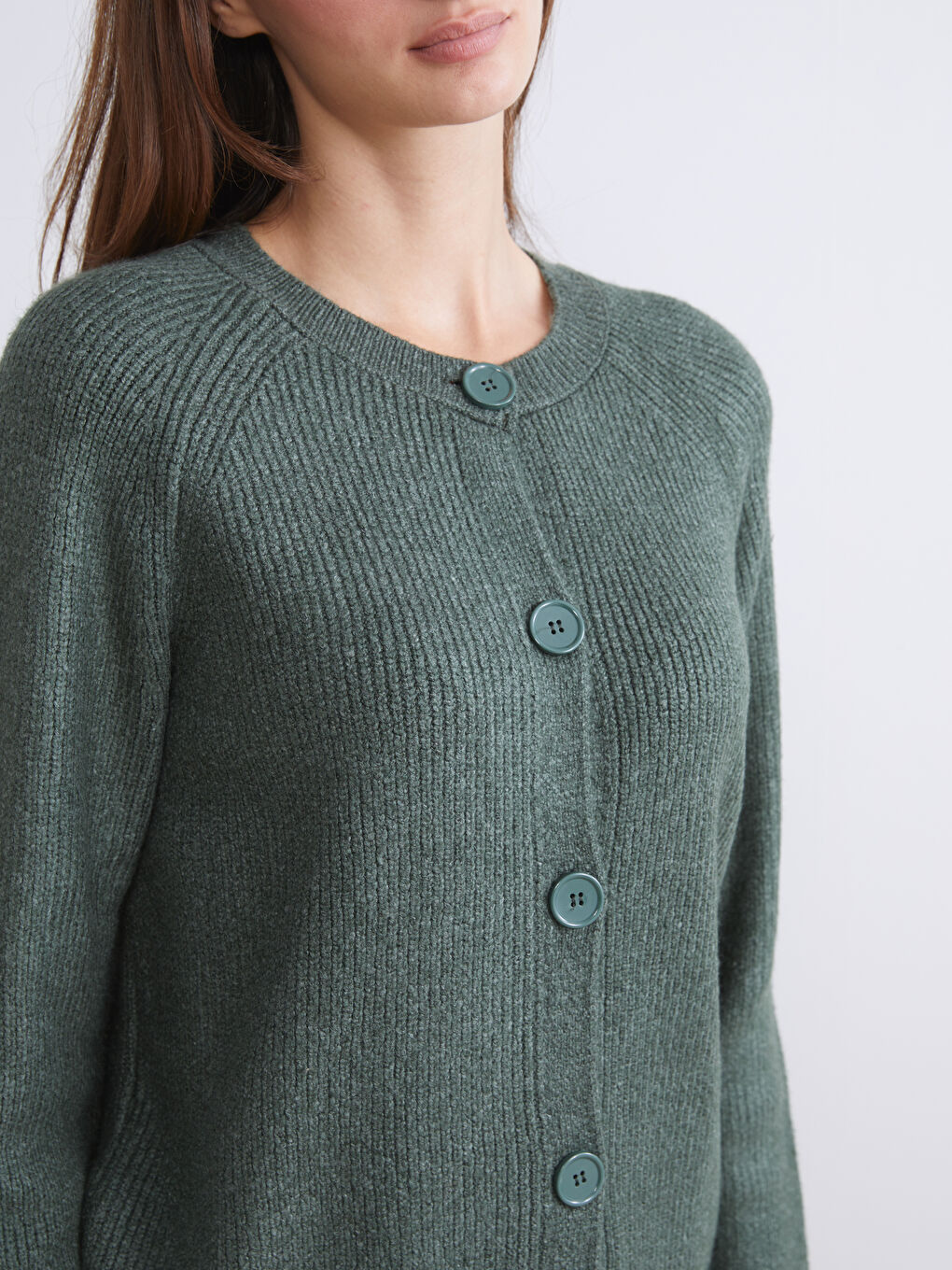 Yeşil Bisiklet Yaka Kadın Triko Hırka-2