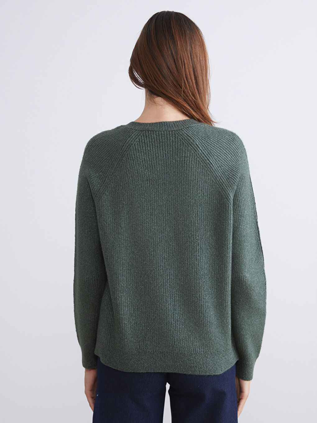 Yeşil Bisiklet Yaka Kadın Triko Hırka-3