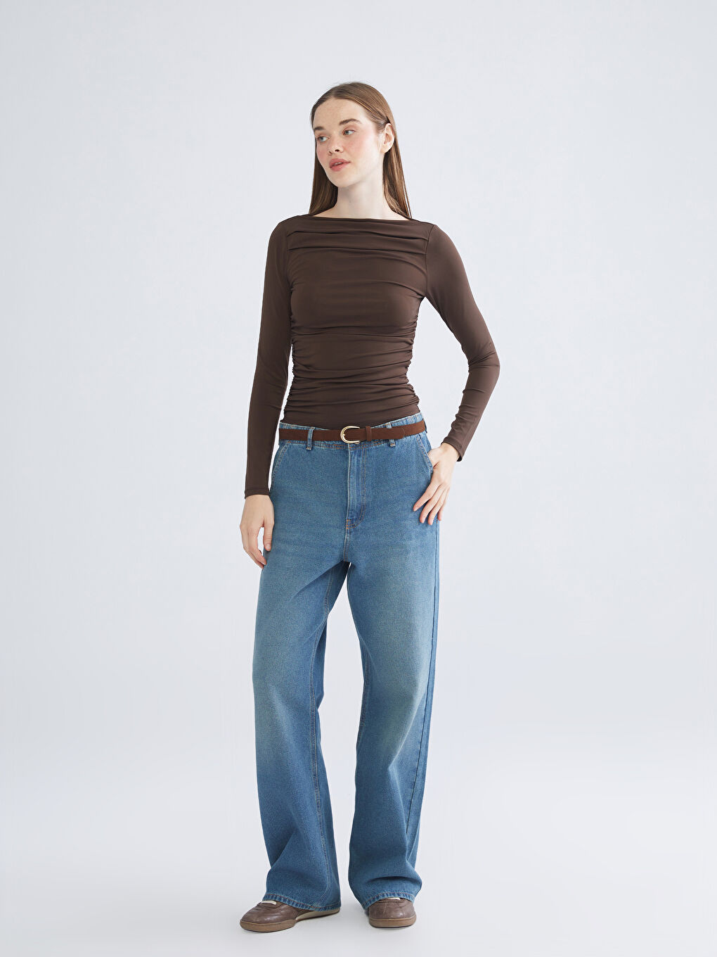 Slash Neck Ruched Blouse-1