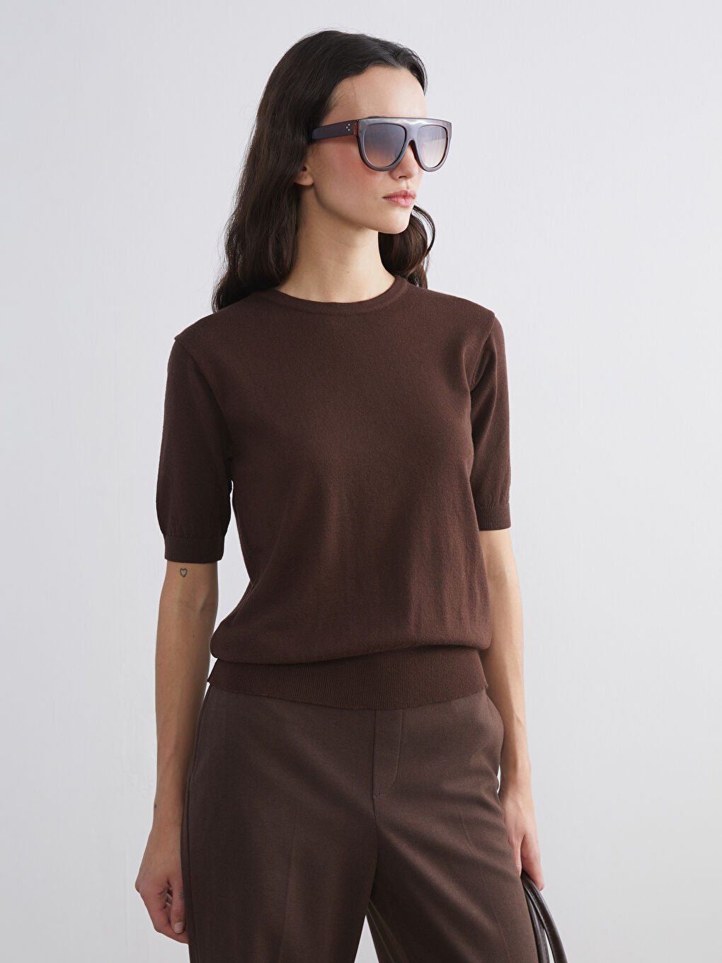 Kahverengi Bisiklet Yaka Kadın Triko Kazak