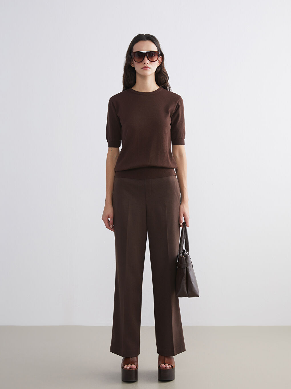 Kahverengi Bisiklet Yaka Kadın Triko Kazak-1