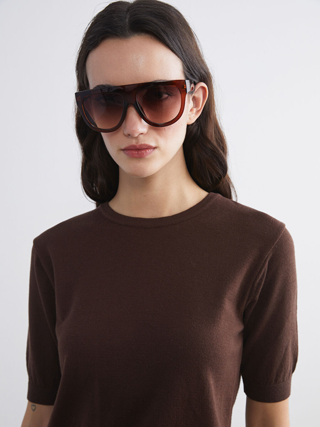 Kahverengi Bisiklet Yaka Kadın Triko Kazak-2