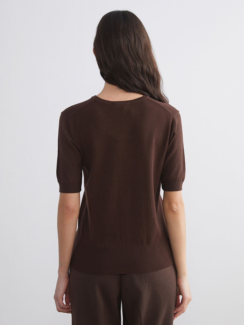 Kahverengi Bisiklet Yaka Kadın Triko Kazak-3