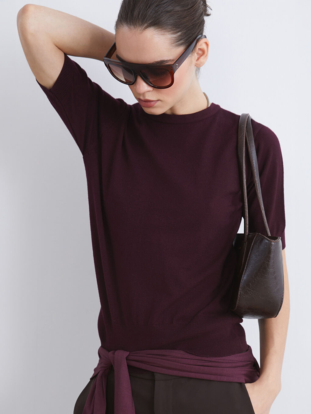 Mürdüm Bisiklet Yaka Kadın Triko Kazak-2