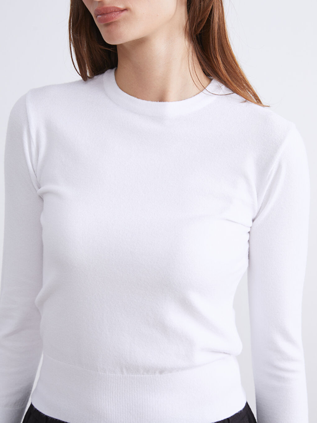 Ekru Bisiklet Yaka Kadın Triko Kazak-2