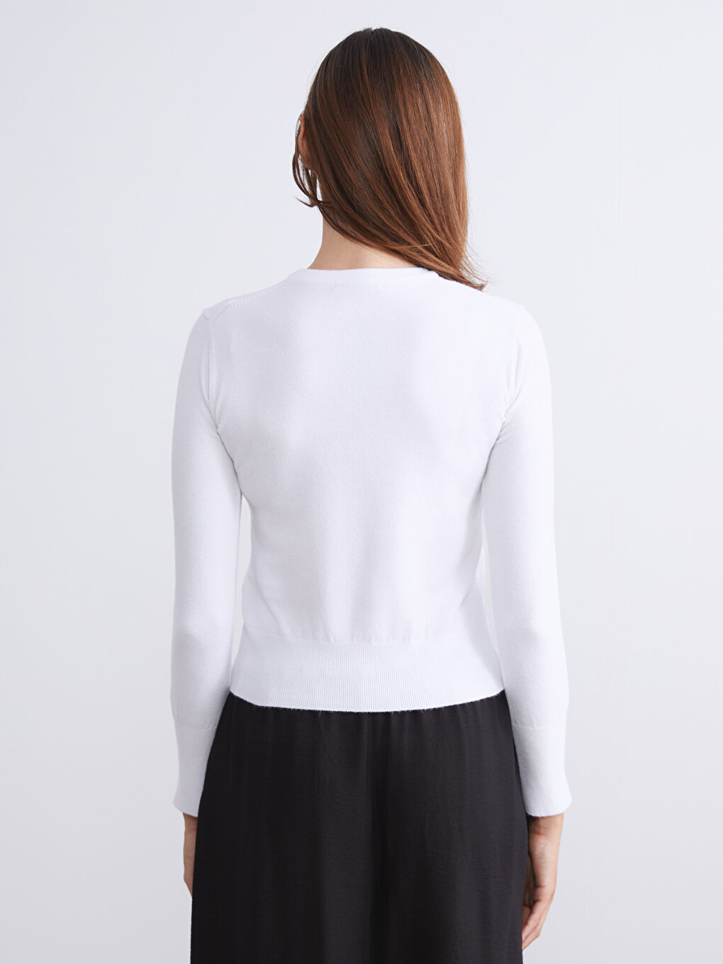 Ekru Bisiklet Yaka Kadın Triko Kazak-3