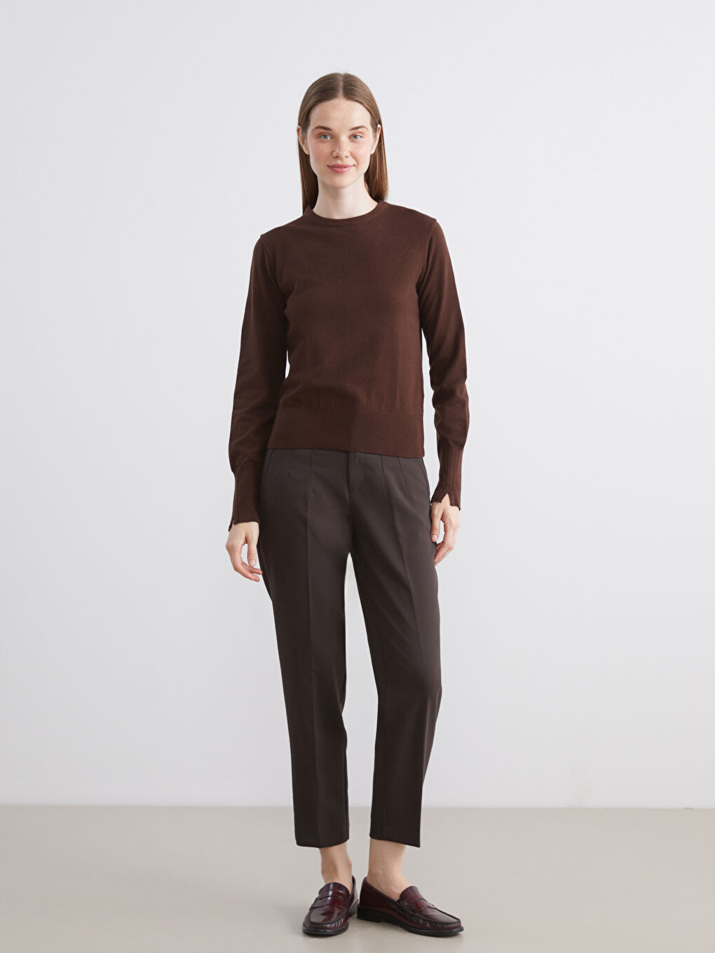 Kahverengi Bisiklet Yaka Kadın Triko Kazak-1