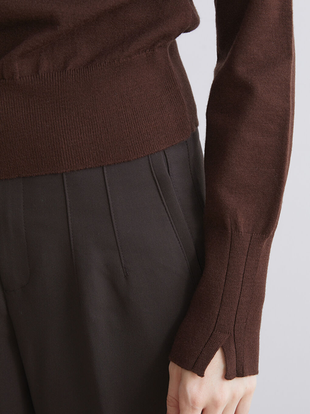 Kahverengi Bisiklet Yaka Kadın Triko Kazak-2