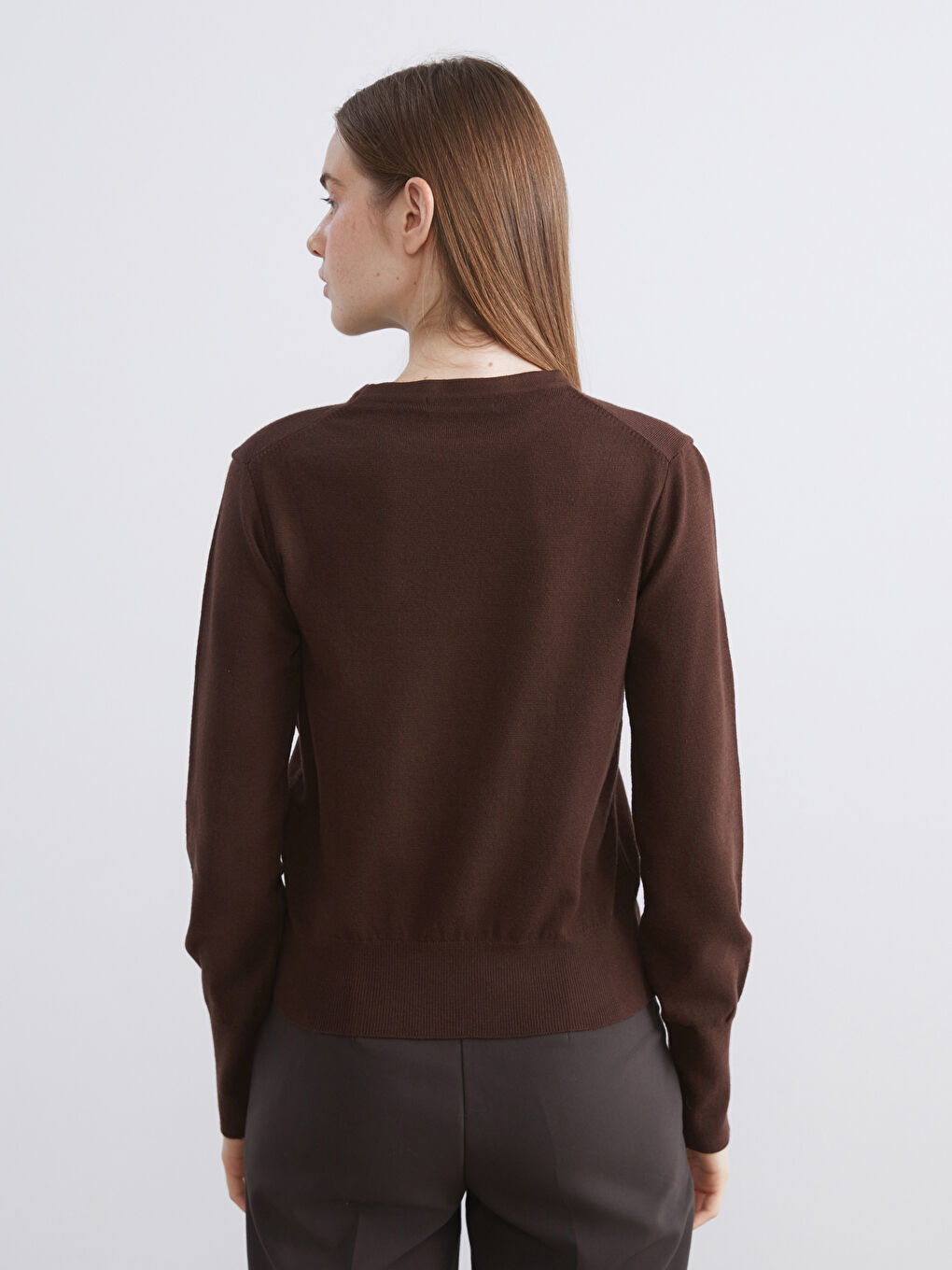 Kahverengi Bisiklet Yaka Kadın Triko Kazak-3