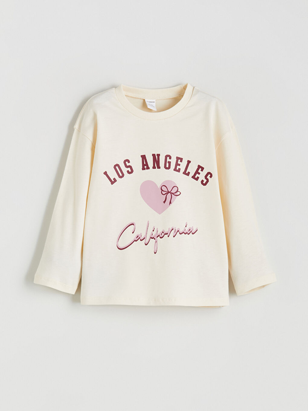 Ekru Bisiklet Yaka Los Angeles Baskılı Kız Çocuk Tişört