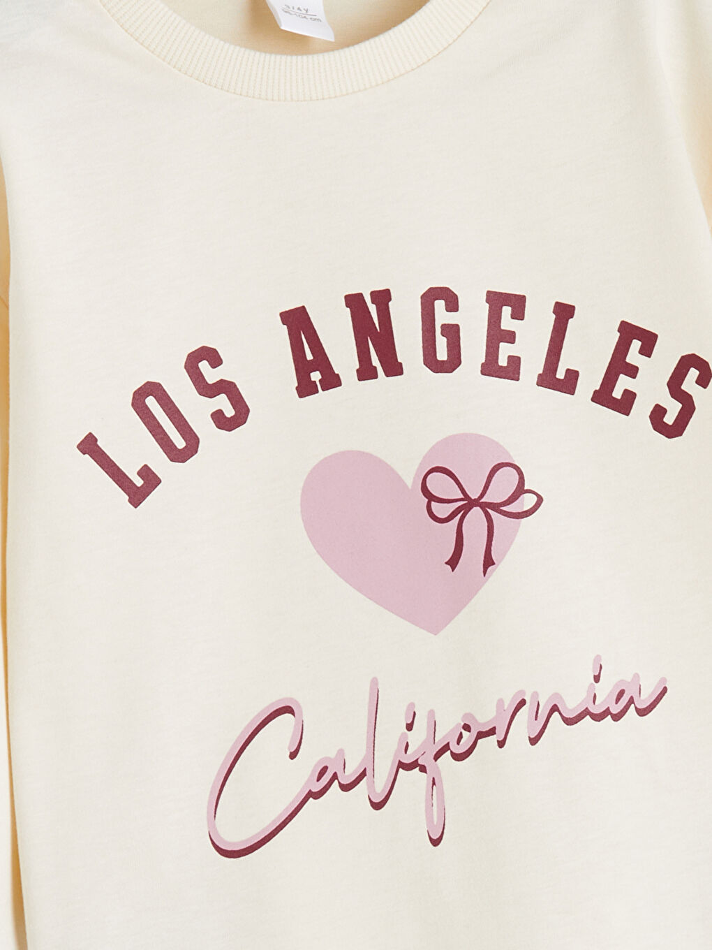 Ekru Bisiklet Yaka Los Angeles Baskılı Kız Çocuk Tişört-2
