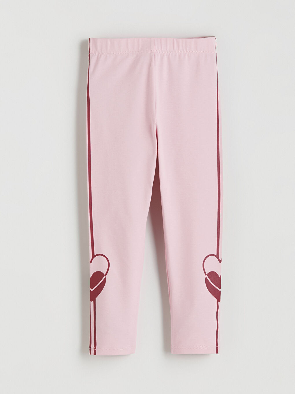 Pembe Beli Lastikli Kalp Baskılı Kız Çocuk Tayt