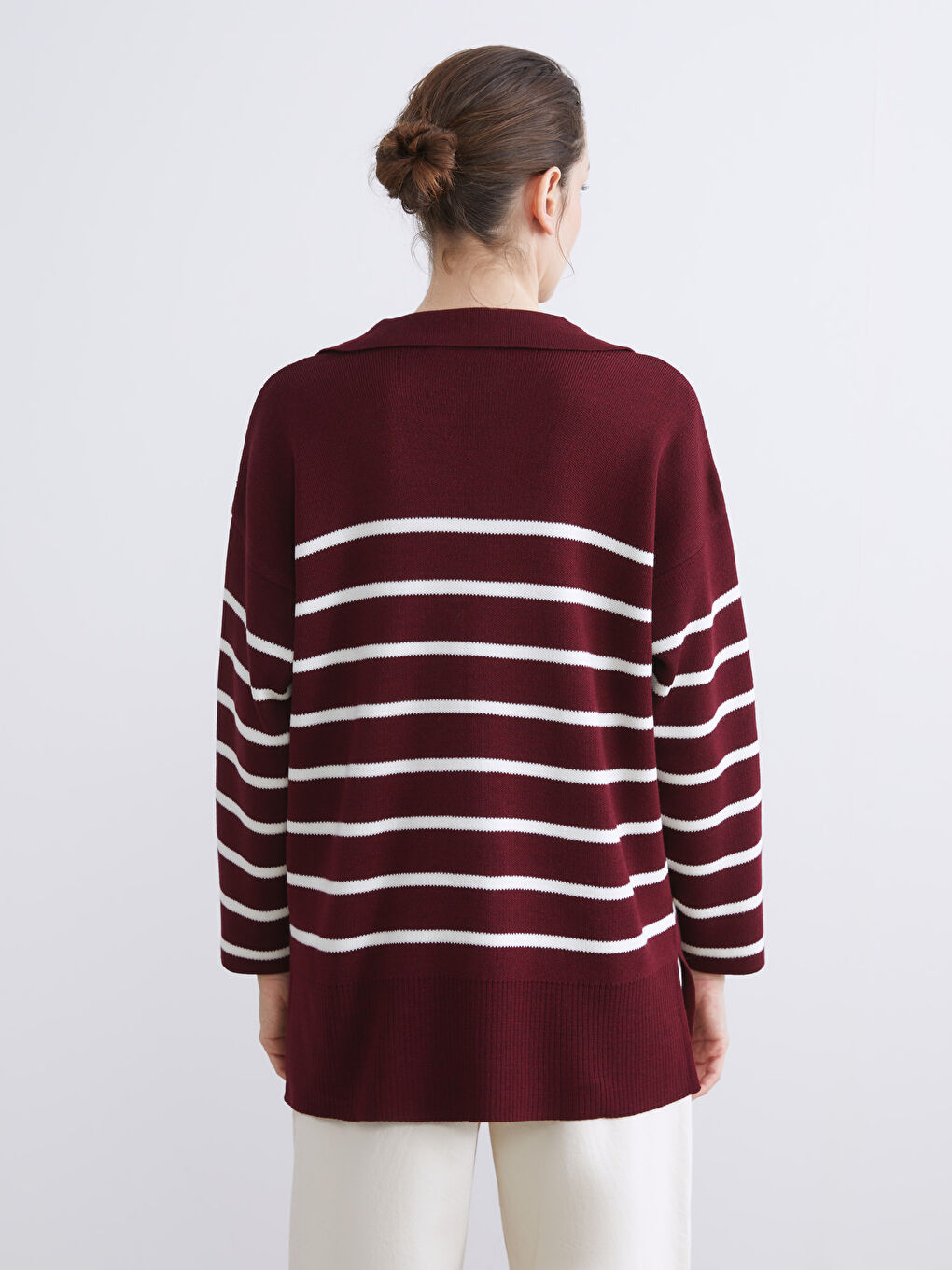 Polo Collar Striped Oversize Women's Knitwear Sweater-3