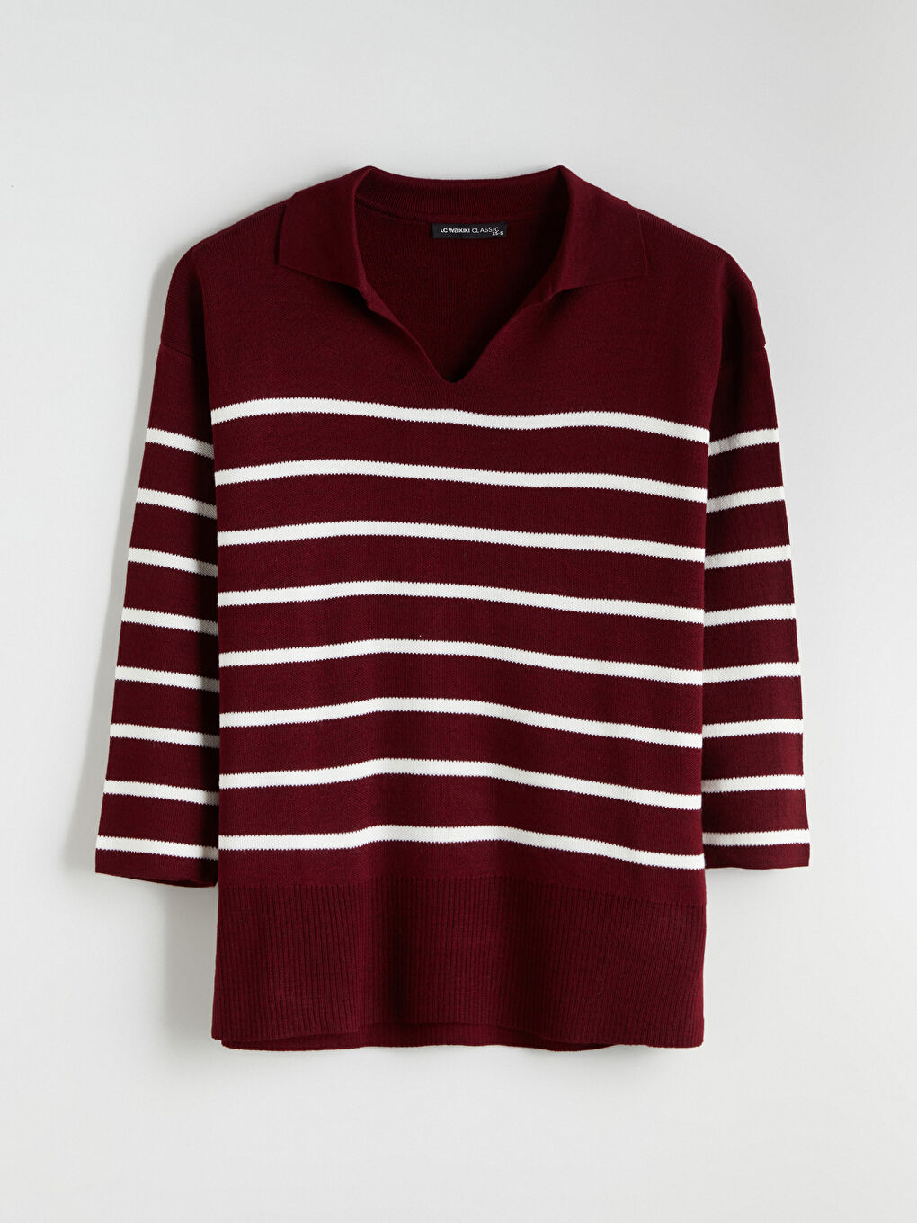 Polo Collar Striped Oversize Women's Knitwear Sweater-4