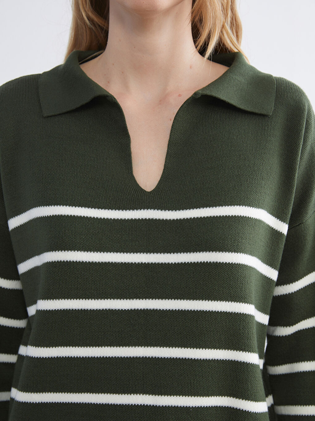 Polo Collar Striped Oversize Women's Knitwear Sweater-2