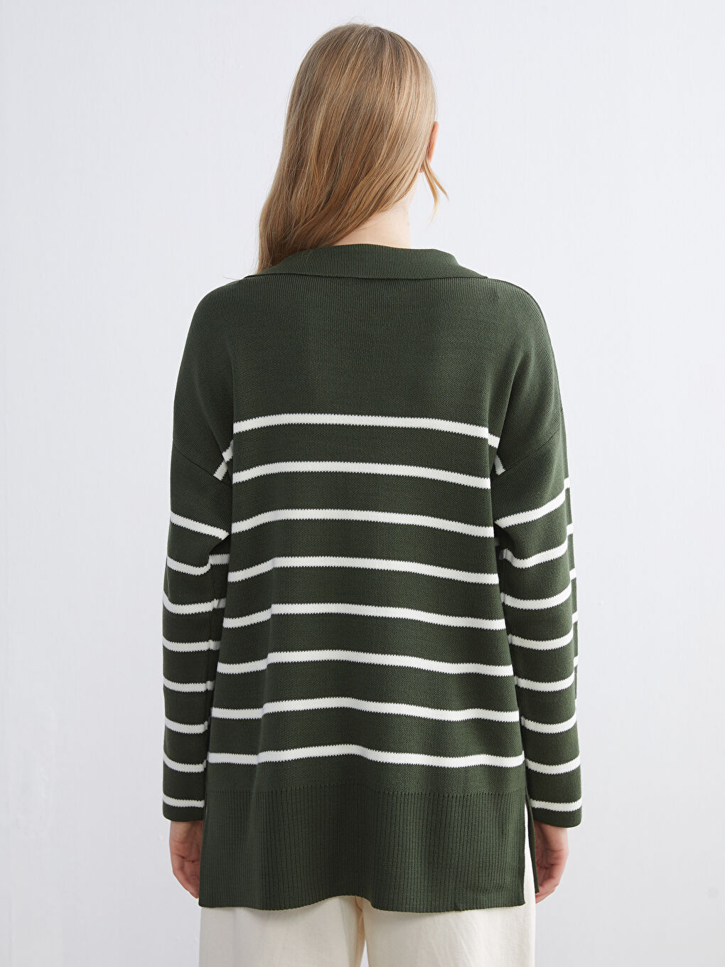 Polo Collar Striped Oversize Women's Knitwear Sweater-3