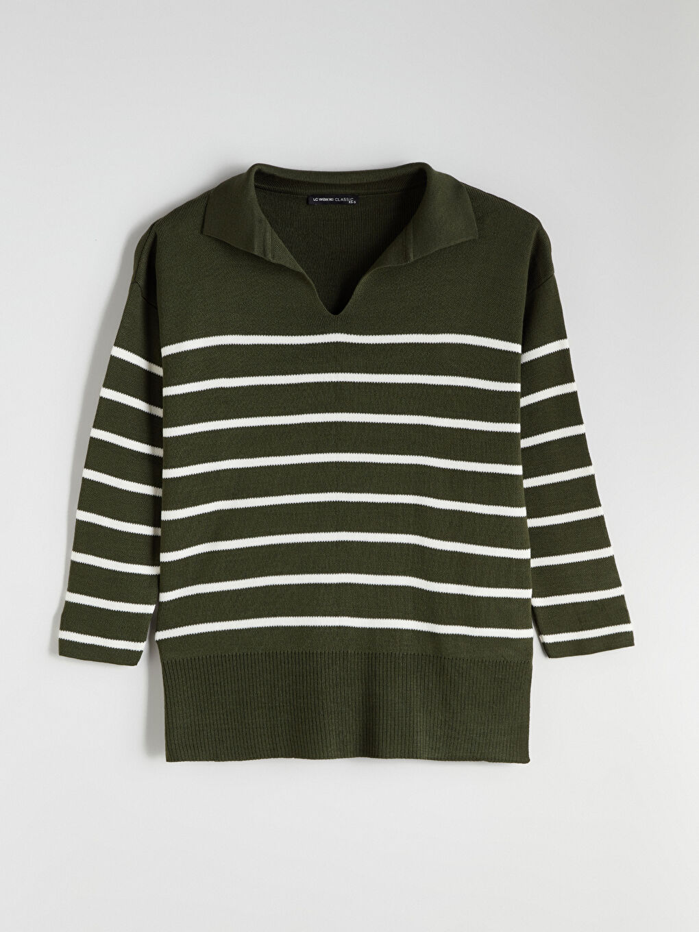 Polo Collar Striped Oversize Women's Knitwear Sweater-4