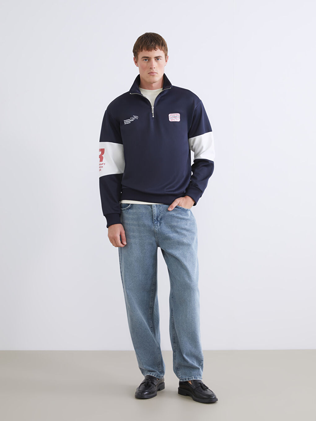 Funnel Neck Printed Men's Sweatshirt-1