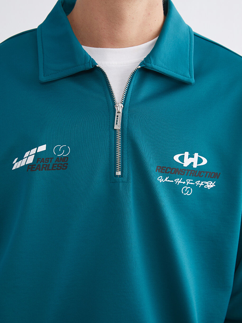 Polo Neck Printed Men's Thick Sweatshirt-2