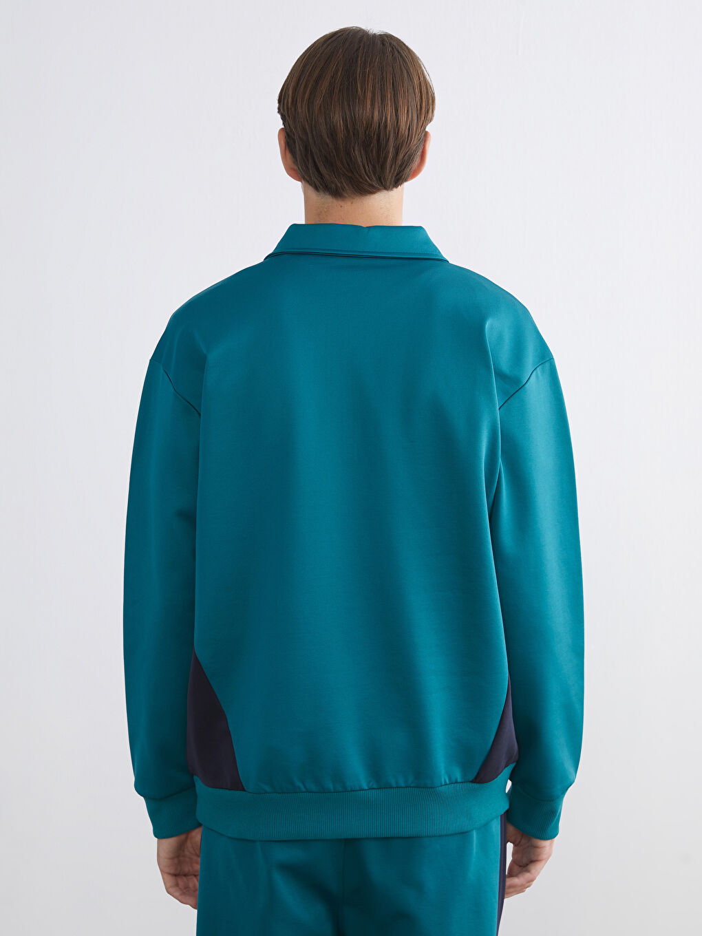 Polo Neck Printed Men's Thick Sweatshirt-3