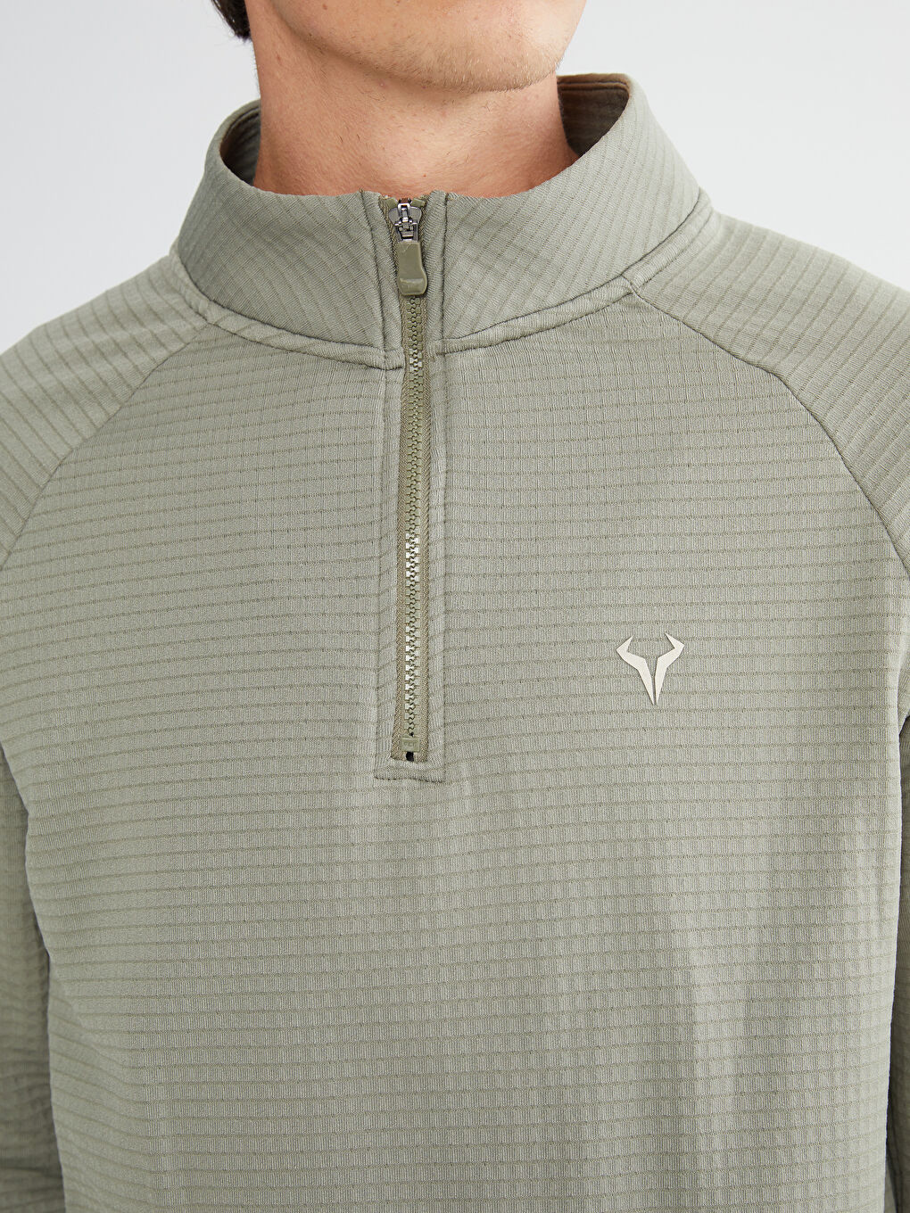 Haki Dik Yaka Erkek Sweatshirt-2