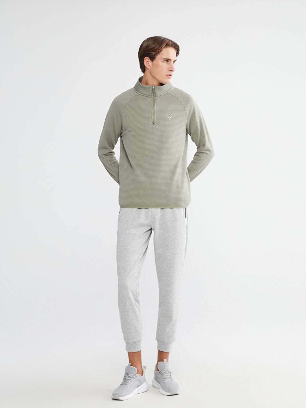 Haki Dik Yaka Erkek Sweatshirt-1